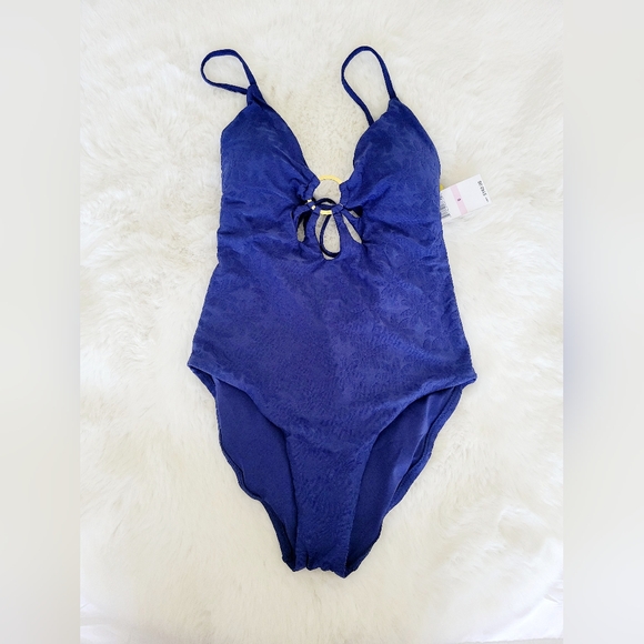 🦋TRINA TURK JOPLIN JAQUARD PETAL CUTOUT PLUNGE ONE PIECE SWIMSUIT SIZE 6 - Picture 2 of 7